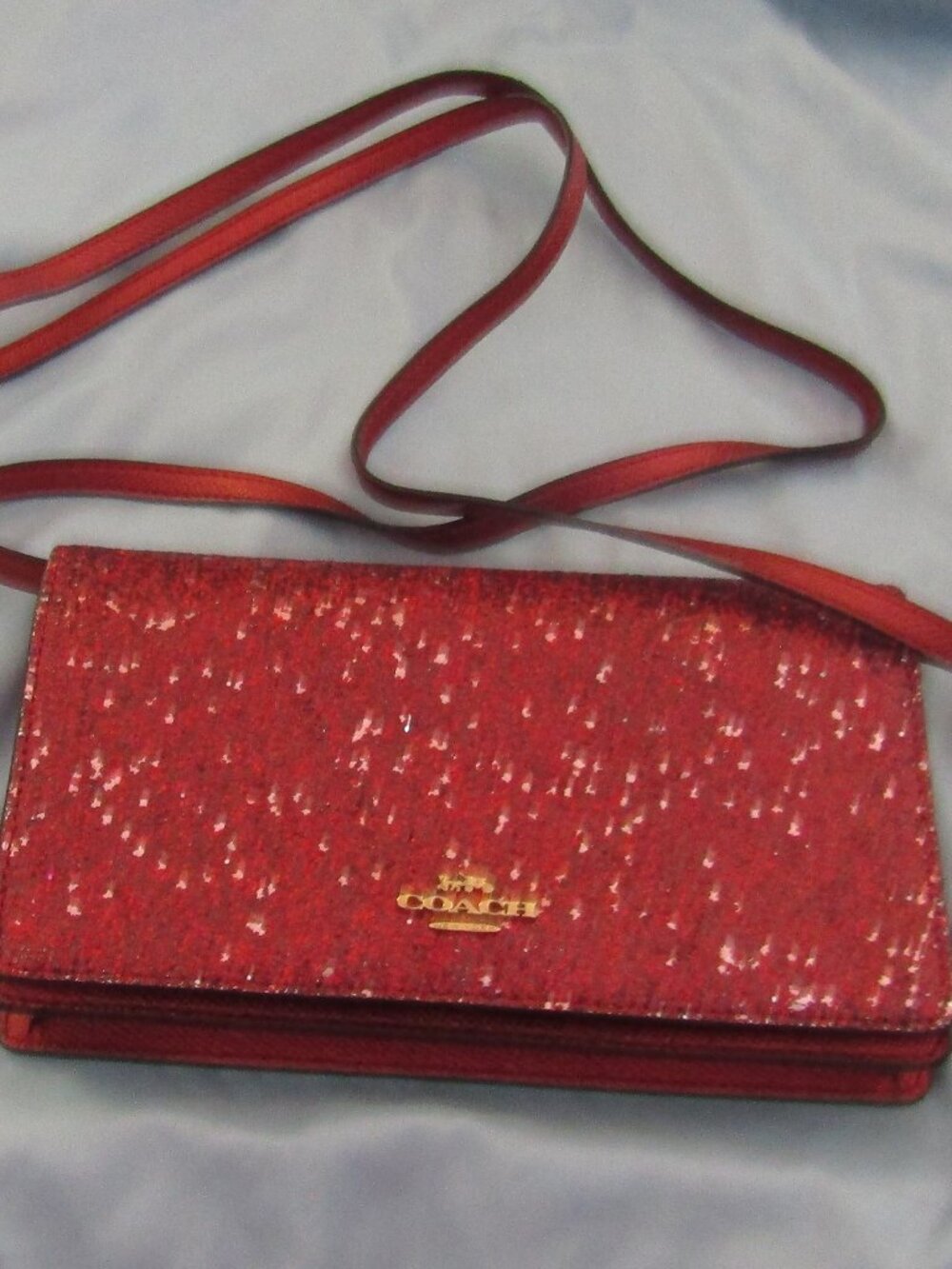 Glitter COACH RED/RASBERRY HAYDEN FOLDOVER CROSSBODY CLUTCH BAG Detachable Strap